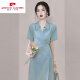 
Pierre CARDIN 2025 summer fashion waist-hugging simple temperament slim dress professional design sense women's dress trendy 1349 blue S 100Jin [Jin equals 0.5 kg] below