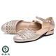 Pájaro carpintero de cuero genuino tacón grueso sandalias de los pies para mujeres zapatos de madre de moda suave zapatos de malla de verano zapatos individuales bajos tacones de punta redonda de punta redonda 699-8 Color de champán 35
