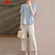 
Pier Cardin gives mother summer suit 2025 new suit fashionable middle-aged and elderly women's summer short-sleeved shirt and fashionable wide-leg pants two pieces 9435 light green suit L [Suggested 90-105Jin [Jin equals 0.5 kg]]