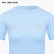 Ann Andelman offizielle Direktverkäufe Solid Color Slim Short Style Floral Schriftart Eisen Diamant gestrickt kurzärmelig T-Shirt Top für Frauen Blue XS