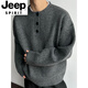 JEEP SPIRIT Light Gray Henley Collar Plush Sweater Men's Winter Lazy Style High-Level Knitted Sweater American Retro Wool Sweater Light Gray Upgraded 90% Buyers Choose M