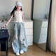 Korean version of lace ripped jeans summer girls suit medium-sized children hollow vest suit 2025 new pants [pants] lace ripped jeans 150 cm