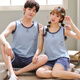 
Yalu 2025 new trendy couple pajamas summer cotton vest sleeveless suit men and women can wear summer home clothes 1283 blue dolphin vest QXX L men--