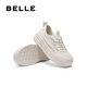 百丽（Belle）舒适透气网面小白鞋女2025夏新厚底增高休闲鞋B2611BM5 米白色 37 (235mm)