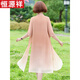 Hengyuanxiang Fat Mom Summer Cheongsam Dress Summer Chiffon Skirt Large Size 2025 New Middle-aged Women's Summer Temperament 6629 Khaki 8XL Recommended 180-200Jin [Jin equals 0.5 kg]