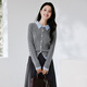 Xiangying College Style Miu Gray Knitted Cardigan Women's 2026 Spring New Cable Lapel Fake Two-piece Sweater Light Gray M 160/84A/95-110Jin Jin equals 0.5 kg