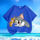 Cat and mouse summer new cartoon short-sleeved T-shirt for men and women, small and medium-sized children, pure cotton round neck, loose and versatile - SL black - KX683 Cat and mouse 150 [Suggested height 140-150 cm]