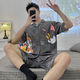 Pajama de fibra de limón Pajamas Summer Shorts Shorts Cartoon Teen Teen Casual Summer Fin Alineal Home Student Set 6623 Men M Standard (alto 165100Jin [Jin equivale a 0.5 kg])