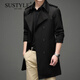 SUSTYLE luxury high-end brand high-end 2025 autumn new men's coat lapel for young and middle-aged people medium and long solid color windbreaker black M 170