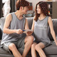 
KuZHANG (KUZHANG) summer pure cotton couple pajamas thin sleeveless loose men and women vest suspender shorts large size home clothing set wj9856 Ya vest cover M women/75-95Jin[Jin equals 0.5 kg]