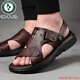 Woodpecker Gentine Leather Cowhide Nouveau Sandales d'été Sandales Men Slip Men's Slip Soft Soft Sole Double usage Chaussures Plats de plage noir 9921 38