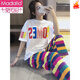 
Modal short-sleeved trousers pure cotton pajamas for women in summer striped letter set Korean style loose student spring and autumn thin home clothes 6626 yellow chicken puppy M