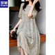 Romon gesticktes High-End-Kleid für Frauen 2025 Sommer Neue Mode Koreanische Version Slim Casual und Vielseitiges Temperament Spitzenspleißen grau m