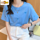 Xuan Mulin Heavy Industry Love Embroidery. Cotton T-shirt Women's Short Sleeve 2025 Summer New Fashionable versatile Round Neck T-shirt Top 711 Blue + 3892 Bicycle S Recommended 80-95Jin [Jin equals 0.5 kg]