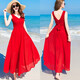 
VZVY big red bohemian super fairy beach long dress for women summer Hainan Sanya Thailand beach vacation suspender dress Red 9720# S