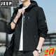 JEEP SPIRIT spring new men's hooded jacket loose thin solid color short jacket K12131 black M [recommended 100-110Jin [Jin equals 0.5 kg]]