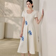 ROEYSHOUSE new Chinese embroidered dress for women 2025 summer elegant large hem skirt 12156 beige S