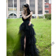 Zhenjie High-end Black Evening Dress 2025 New Style Hosting Female Art Exam Student Day Adult Ceremony Fairy Temperament Banquet Black XS