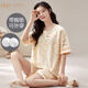 
Modal summer short-sleeved pajamas set for women with breast pads integrated home clothing large size anti-convex dots can be worn outside in summer thin style GXT1047 M