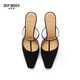 
DEEP BREATH Deep Breath Women's Shoes T-Strip Square Toe Thin Heel Single Shoes High Heel Muller Slippers AX14109 Black 37