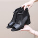 2025 Sommer neuer Stil Fischschuhe für Frauen dicke Fersennetzschuhe echte Leder-Leder-Diamantstiefel Frauen High Heel Sandalen Sommer schwarz innen und außerhalb des echten Leders 34