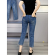 Alfred große Fett MM High Taille Elastic Siebenpunkt Zigarettenhosen Birnenförmiger Körper 2025 Frühling und Sommer neue Jeans Frauen 6189 Blaue 7-Punkten-Hosen Elastizität L 100-115jin [Jin gleich 0,5 kg]
