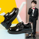 Tian Miaomiao boys' leather shoes soft sole children's campus performance shoes new style little boy performance British style student black leather shoes boys' black leather shoes upgraded Velcro style 36 size shoe inner length about 225mm