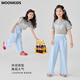 Moonkids Girls Kurzärärer Anzug Sommer Neue Kindereiseishosen Dopamin zweiköpfiger Mädchen Dünne Sommer-Outfit 15278 Blaue Weitbeinhosen 140 cm