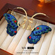 Silver Needle Fabric Butterfly Earrings New Chinese Style National Style High-end Hanfu Cheongsam Earrings Retro Fashion Niche Earrings Silver Needle-Blue Butterfly