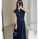 
Women's 2025 summer new style waist-hugging and slim-looking commuting long skirt D1833 dark blue L [110-120Jin[Jin equals 0.5 kg]]