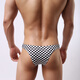 Mr. Omiya men's thong with concave and convex large bladder belt sexy bikini triangle cotton low-waist plaid underwear for men black and white plaid thong M