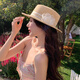 Yijian Flower Sun Hat French Straw Hat Women's New Elegant Top Hat Camellia Flat-brimmed Straw Hat Beach Beach Beach Sun Hat Flower Flat-brimmed Straw Hat [Khaki]