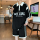 Ne sera-t-il pas un adolescent à manches à manches courtes de 12-15 ans, les élèves de lycée à demi-manche Polo 13 costume de sport d'été pour enfants 6629 Black Suit 2xl 130-145Jin [Jin est égal à 0,5 kg]