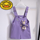 
G.DUCKKIDS children's overalls suit for girls in summer 2024 new fashionable children's summer casual shorts two-piece set Purple rabbit overalls + white T 130