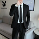 Playboy (PLAYBOY) casual suit suit men Korean style business formal suit three-piece set slim fit wedding best groom groom no iron suit jacket One button of Tibetan blue [single suit jacket] 6XL