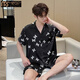 莫代尔高端新款男式睡衣夏季短袖短裤冰丝薄款凉感家居服大码套装夏天男 3899茶色 L (体重100到139)