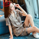 浪莎（LangSha）轻奢睡衣女夏季冰感短袖短裤薄款性感真丝绸超火家居服感新款 杏色 3899 M （体重80-100斤）