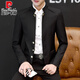 Pierre Cardin tunic suit men's spring and autumn jacket youth slim casual thin small suit Chinese stand collar suit burgundy 3XL
