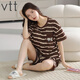 
VTT pure cotton pajamas for women in summer pure cotton shorts shorts summer new style young ladies home clothing suit V short sleeve suit: YZT9856 M