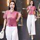 Xin Yimei's new Chinese style shirt for women in 2025 summer new style small and stylish slim squid short-sleeved jacquard shirt rose red top L [105-115Jin[Jin equals 0.5 kg]]