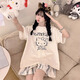 Junjunsui Dimei pajamas for women in summer 2025 new pure cotton short-sleeved large size fat mm cartoon cute Kiti cat home clothing set short-Z-9928 L [recommended 100-120Jin [Jin equals 0.5 kg]]