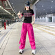 Buch- und Tee Amerikanische Schnellrockshose für Frauen im Sommer Dünne Square Dance Sportshosen 2025 Neue Treten-Tanz-Jazz-Tanzhose Schwarze Farbblocking Top 8828+Rose Red Hosen 6628 XL