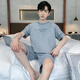 
Ou Miaoyu men's pajamas 2024 new short-sleeved shorts thin summer casual two-piece set home clothing large size 9928# L [Suggested 100-120Jin [Jin equals 0.5 kg]]