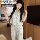 Modal calidad pequeña pijama de estilo fragante para mujeres en seda de verano pantalones cortos pantalones de manga corta habitación acondicionada de aire acondicionado y otoño sweet home talling para mujeres 694 pintura de tinta de mariposa longitud corta l (sugerencia 98-108Jin [Jin equivale a 0.5 kg])