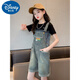 Disney Girls Summer Salt and Sweet Overalls Set 2025 New Internet celebrity children's summer wear Street Fried Pants Summer Short Sleeve + Overalls 170 cm
