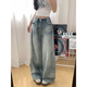 Cantu American retro narrow version straight jeans for women in summer new style small high waist loose drooping wide-leg trousers for women retro blue M [Suggested 90-110Jin [Jin equals 0.5 kg]]
