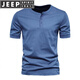 JEEP SPIRIT American retro heavy summer base shirt cotton short-sleeved Henry shirt men's fitness tough guy army green T-shirt half-sleeved 3KDT-1-white M