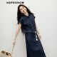 Red sleeve temperament denim short jacket 2025 summer and autumn new women's contrasting color drawstring shoulder-drop shirt collar casual versatile top dark denim blue 072 S