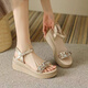 
Belle stairs heel sandals for women, summer 2025 new thick-soled strap sandals exquisite high-heeled beach women's shoes apricot color 37