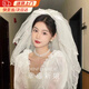 Miao Yijia Proposal Veil Registration Wedding Dress Bridal Headwear Certification Props Engagement Butterfly Puff Veil Hair Clip Next Day Delivery Pearl White Four-Layer Veil